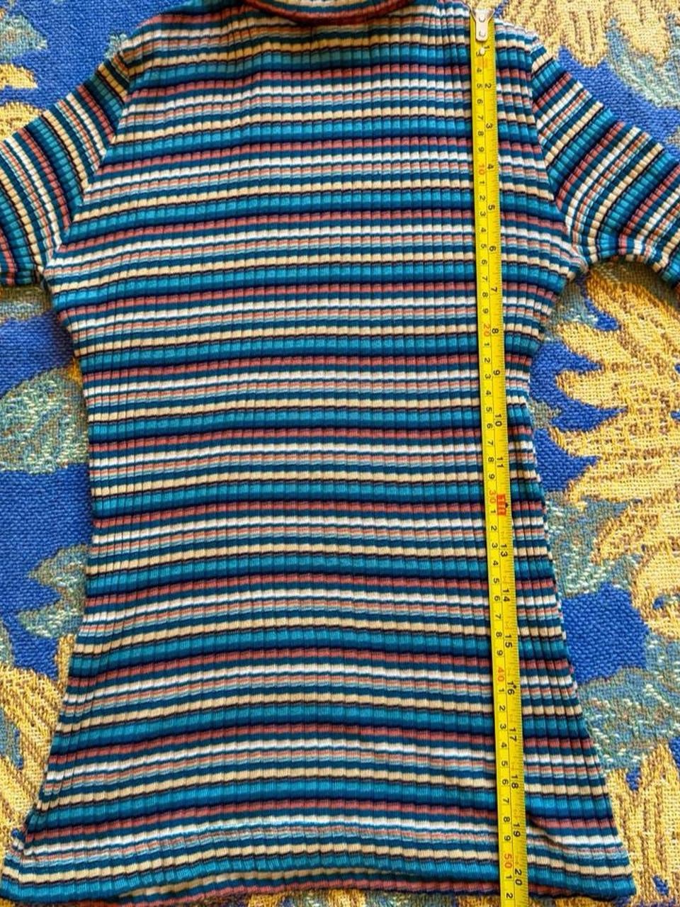 Vintage 90s Striped Turtleneck Top With Horizontal Stripes In Teal Blue — image 8 of 8